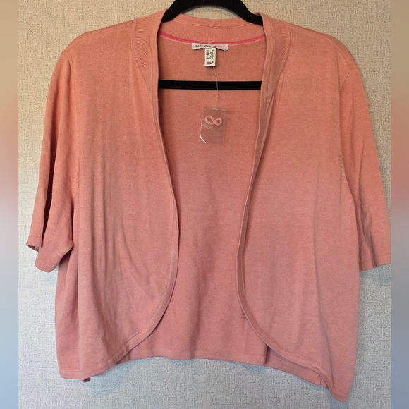 Isaac Mizrahi Sweaters - Isaac Mizrahi Short-Sleeve Open-Front Cardigan in Dusty Pink